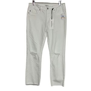 VIGOSS White Stevie Crop Straight Distressed Ripped Raw Hem Jeans B11